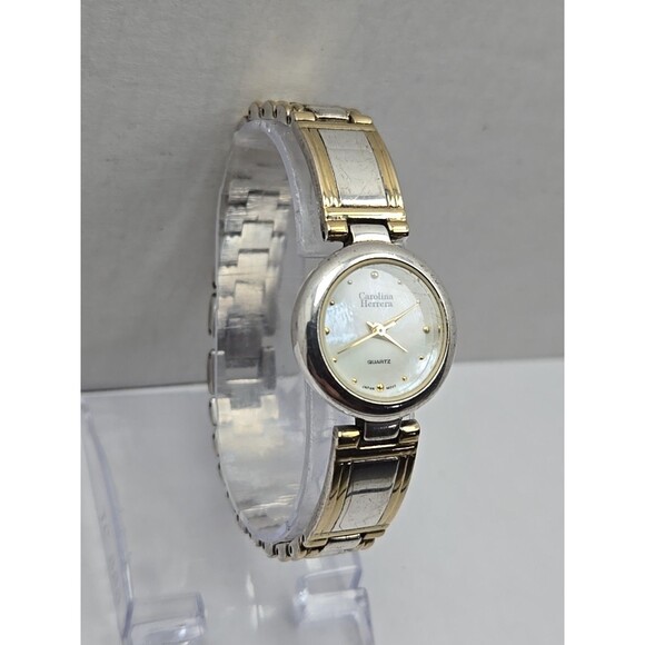 Carolina Herrera Womens Quartz Dress Watch Small White Dial Two Tone New Battery - Picture 3 of 10